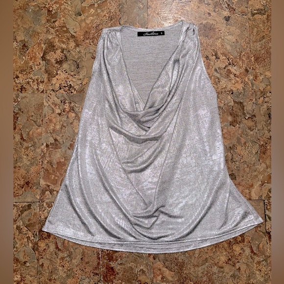 Hawthorne Women’s Metallic Silver Sleeveless Cowl Neck Top Size Small - Picture 1 of 5